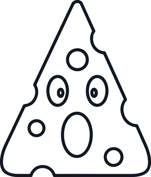 Surprised triangle cheese slice with round holes and wide eyes.
