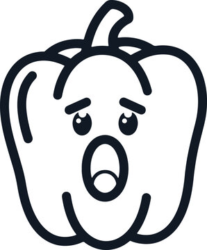 Scared bell pepper character with wide eyes and open mouth.