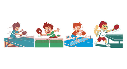 Fototapeta premium Happy children playing table tennis and ping pong in different active poses