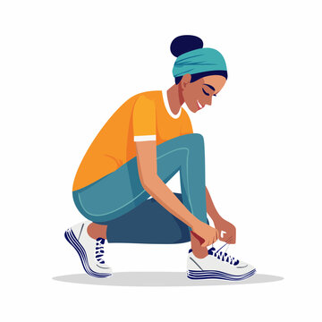 Woman tying shoelaces on sneakers