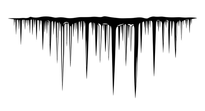 Black paint drips falling down on white background creating abstract messy pattern