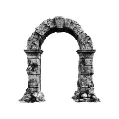 Obraz premium Ancient stone arch in halftone monochrome style, minimal historical architecture illustration isolated on light background