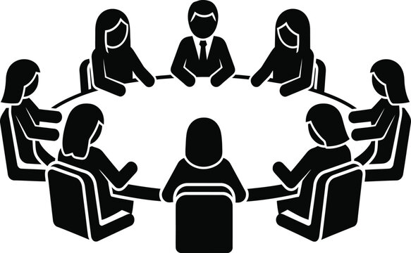 Business meeting diverse group collaborating around a circular table