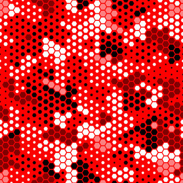 Dark hexagon abstract technology background red colored bright flashes