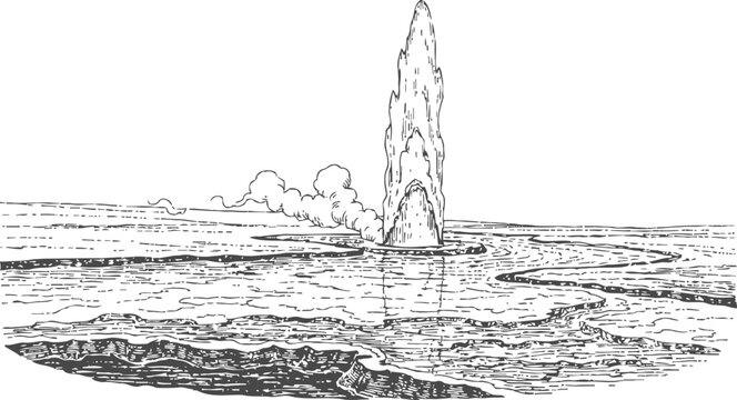 geyser erupting with water and steam in natural landscape volcanic thermal spring spouting hot mineral water