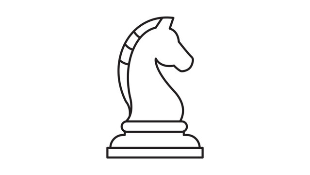 Chess Knight Minimalist Black Line Vector Icon on White Background. Scalable illustration representing business strategy, competition, and tactical planning with an editable stroke weight.