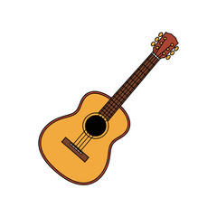 Fototapeta premium Acoustic guitar with brown neck and yellow body musical instrument
