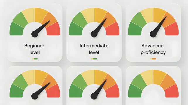 Proficiency level gauge charts for beginner intermediate advanced skills