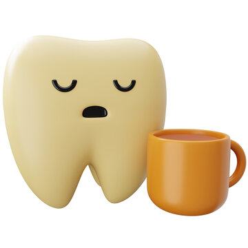 Sad Yellow Tooth With Coffee Mug