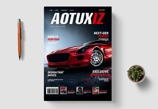 Modern Automotive Magazine Cover Design With Red Sports Car