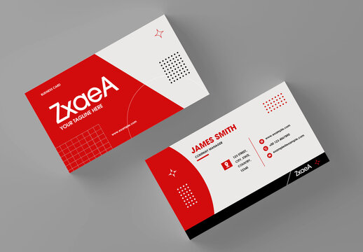 Modern Red Business Card Design with Geometric Shapes and Clean Corporate Layout