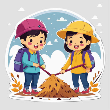 Children Raking Leaves