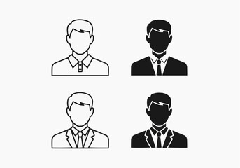 Fototapeta premium Set of male user profile icons and avatar silhouettes in flat vector style