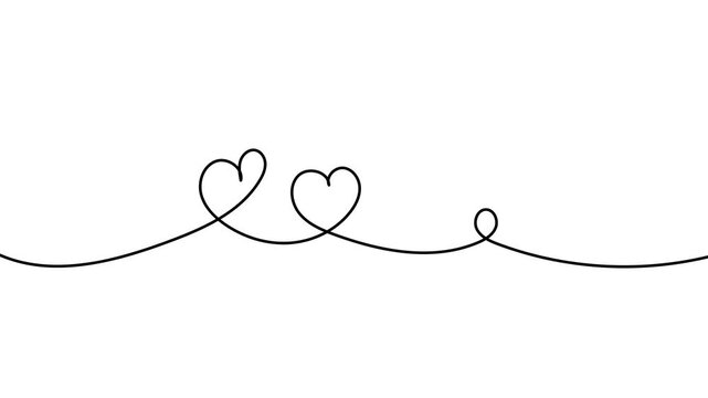 Continuous line heart animation. One line love symbol forming connected hearts on clean white background.
