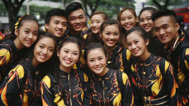 People gather for Dragon Dance Festival performance in vibrant costumes outdoors