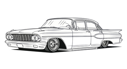 Naklejka premium Vintage Sedan Car Sketch - Retro Automotive Art