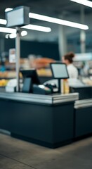 Fototapeta premium Market Checkout Counter, Minimalist Small Business Concept, Clean Professional Background, Huge Space
