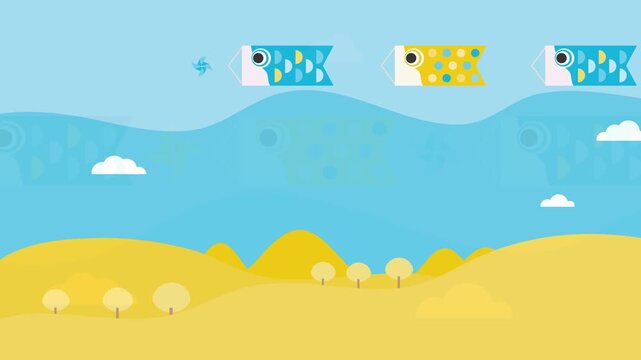 Children&rsquo;s Day Koinobori Banner Animation  Horizontal Japanese Holiday Background - Copy Space