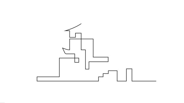 Traditional Japanese house architecture one line art animation