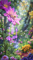 Obraz premium Simple Food Chain Ecosystem with Spider and Bee on Flower