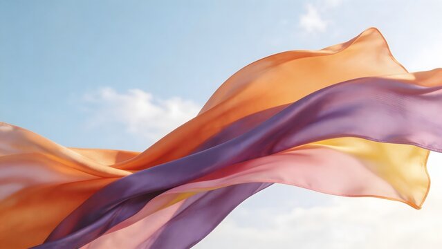 Colorful fabric flowing in sky