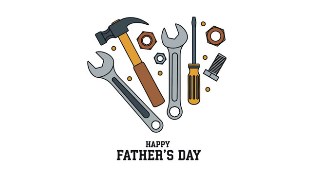 Happy Fathers Day tools illustration with hammer wrench screwdriver
