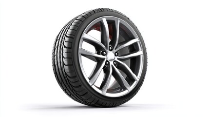 Obraz premium Sport car wheel tire with alloy rim isolated on white background