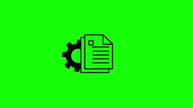 Settings Gear with Document Icon Animation on Green Screen Background