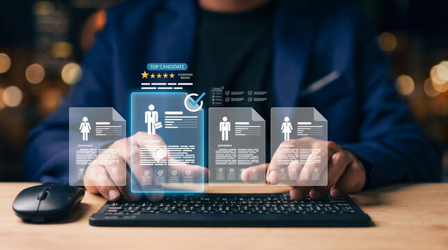 hiring, recruitment, resume, cv, candidate, selection, hr, job, career, employment, talent, management, concept, hr checking cv of candidate and hire
