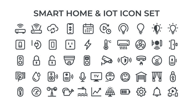 A collection of smart home and IoT icons on a white background
