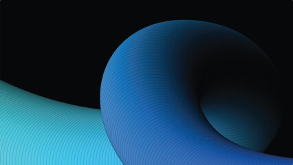 Abstract turquoise to blue ribbon wave illustration, modern vector design with flowing gradient curves on black background © Waleed