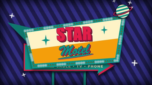 1950s Retro Neon Motel Sign Animation with Space Age Googie Design Elements