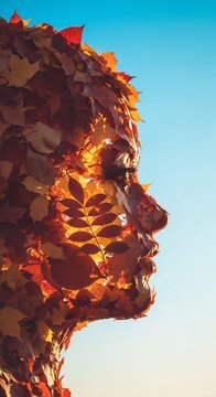 Autumnal face profile sculpture sky