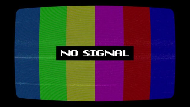 Retro broadcast test screen with VHS color bars simulating no signal interference