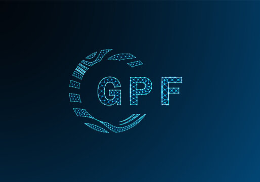 GPF low poly letter logo vector design. GPF lower poly logo design. GPF unique low poly logo design.