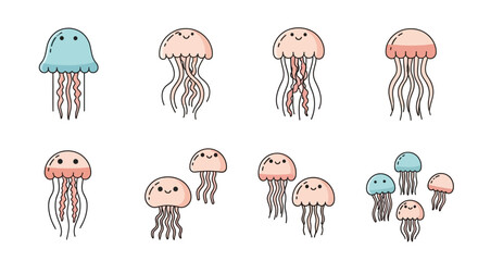 Cartoon jellyfish collection illustration isolated on white background © Lila