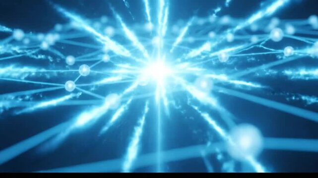 Abstract Network Connection with Glowing Nodes and Lines Representing Data Flow and Digital Communication.