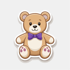 Obraz premium Cute cartoon teddy bear with purple bow tie