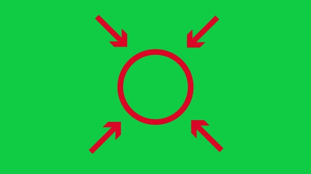 Four Symmetric Arrows Pointing Towards Center Circle Animation On Green Screen For Highlighting Focus Points And Graphic Design Motion Elements Chroma Key Overlay 4K