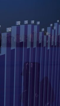 Vertical video: User tapping phone, clear bars rising and sliding, showing values over dusk water