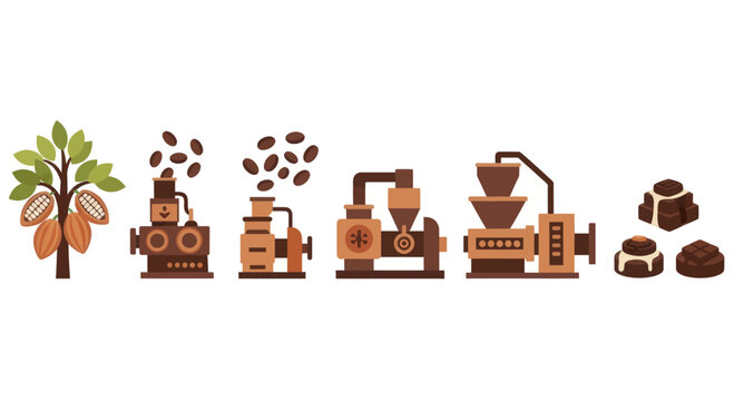 Cocoa bean processing factory and chocolate production line.