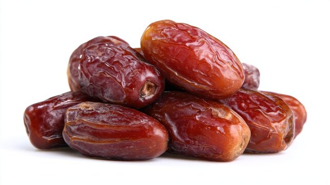 A pile of dried medjool dates isolated on white background