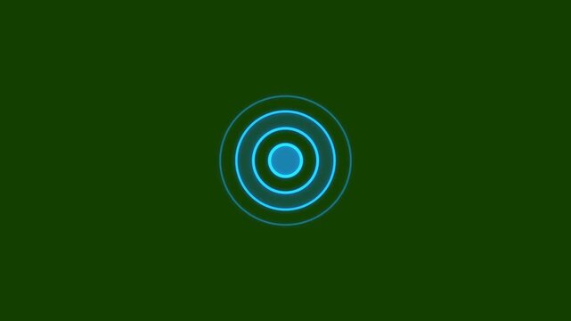 4K Green Screen Background Smooth Pulsing Blue Circle Loop Minimal HUD Animation Video with Expanding Glowing Rings and Dashed Line Elements for Technology Interface