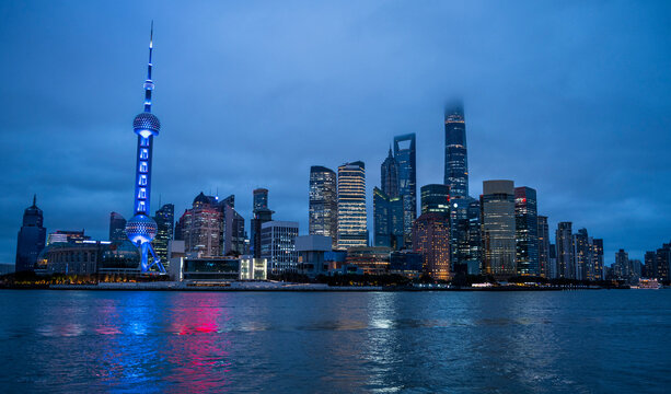 Pudong - Shanghai's business district at twilight