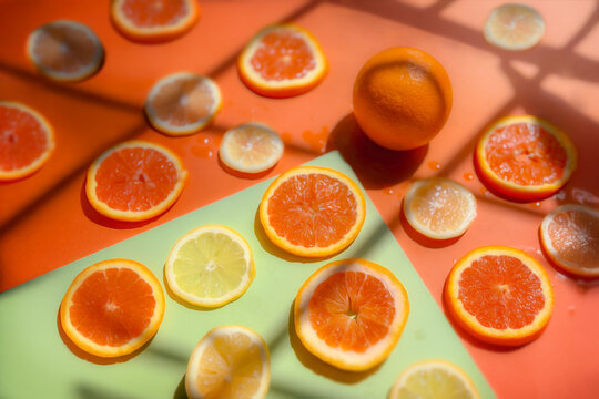 Window Light with Slices of Oranges on Orange Backdrop
