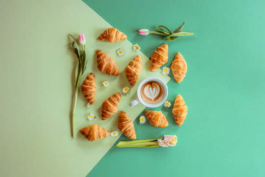 Creative Arranged Flat-lay of Croissants