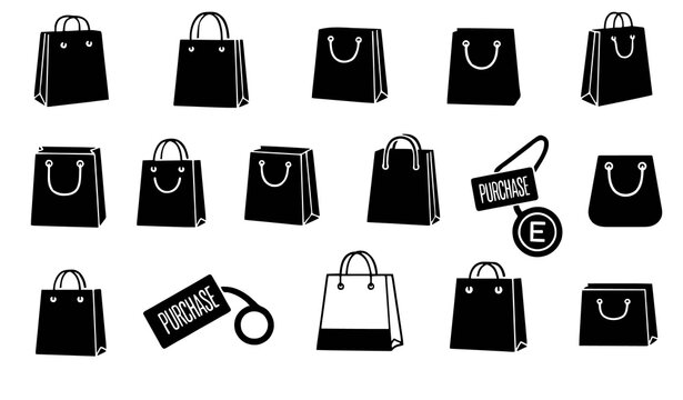 Trendy shopping bag vector icon bundle with retail ecommerce and store symbols set