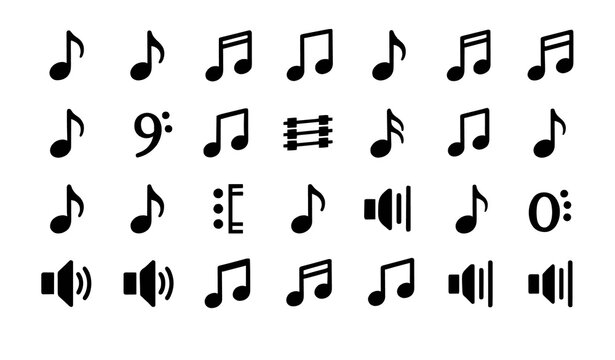 Music note vector icon set with melody sound symbols and audio note collection