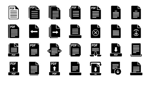 PDF vector icon set with document file symbols and digital file format graphics