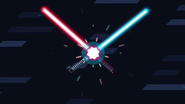 Red and Blue Energy Swords Clashing in a Flat Design SciFi Combat Animation